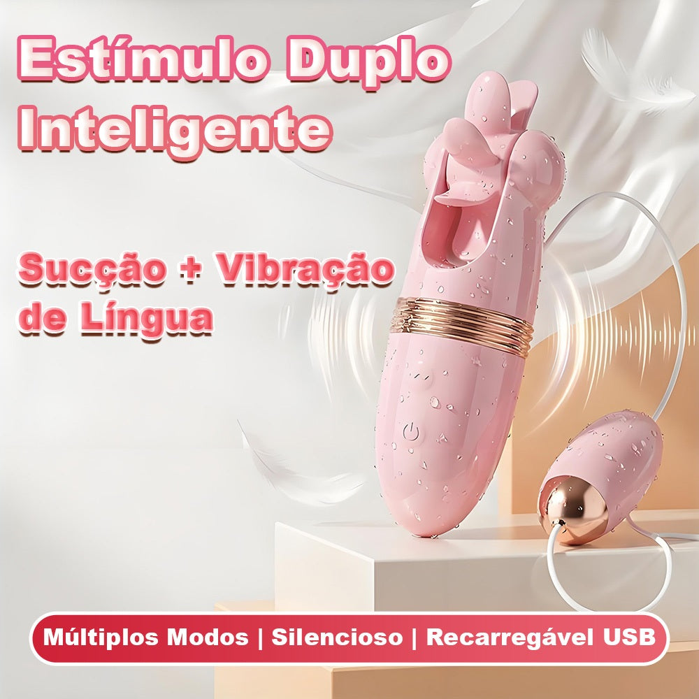 Vibrador Feminino com Sucção e Língua 10 Modos Vibração Dupla USB Recarregável Silencioso Silicone