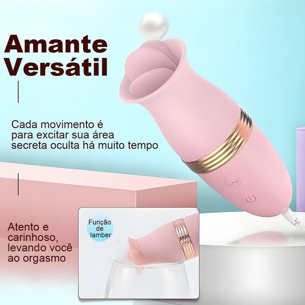 Vibrador Feminino com Sucção e Língua 10 Modos Vibração Dupla USB Recarregável Silencioso Silicone