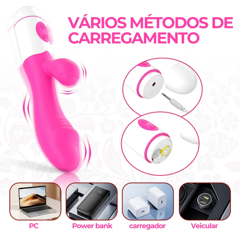 Double Vibrador feminino recarregável for Women 12 modos de vibração Estimulador Clitorniano
