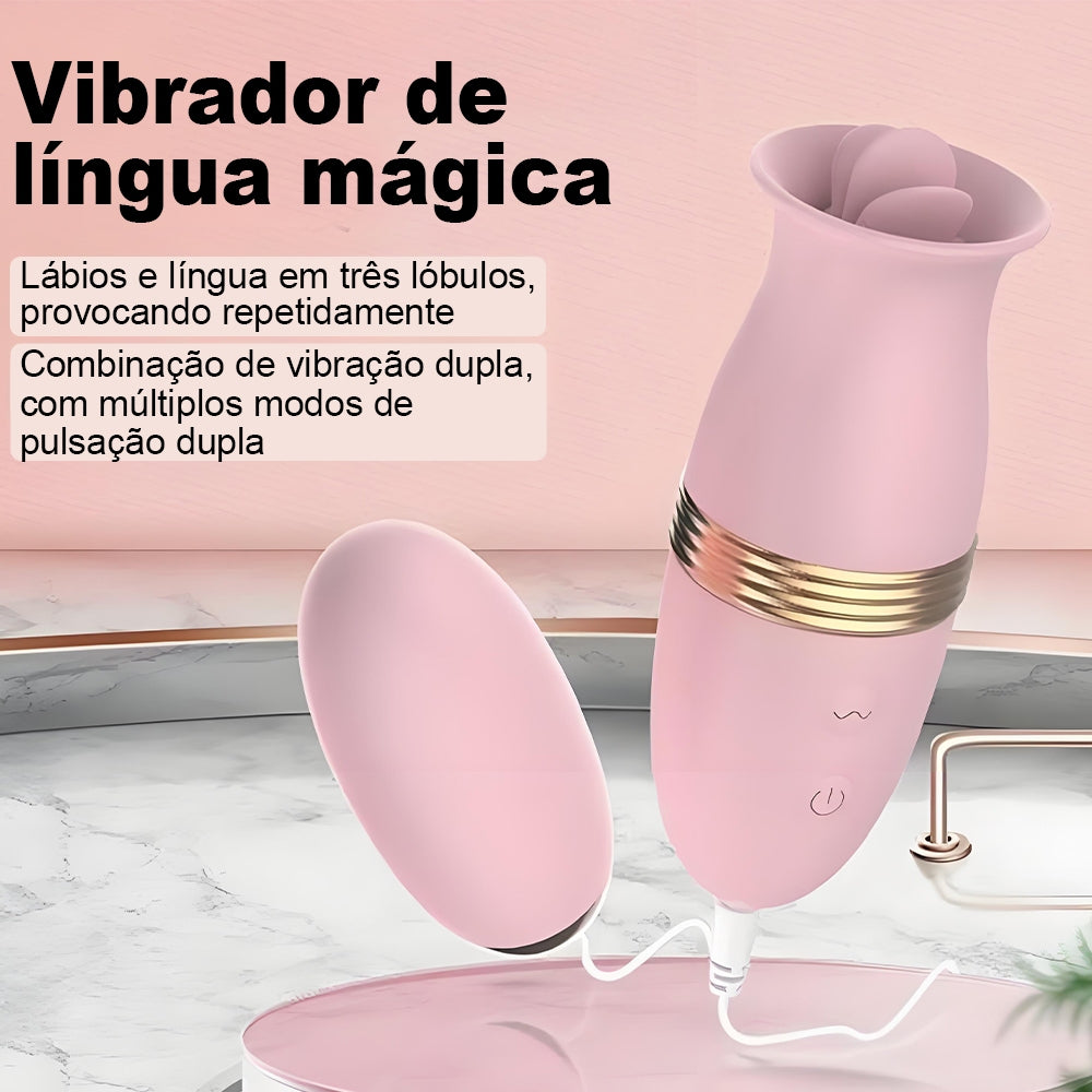 Vibrador Feminino com Sucção e Língua 10 Modos Vibração Dupla USB Recarregável Silencioso Silicone