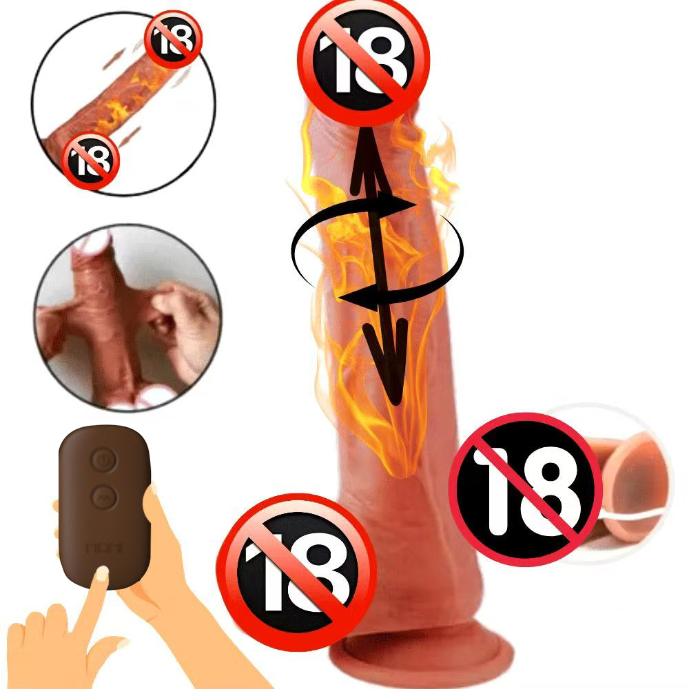 Vibrador com formato de pênis realista aquecimento e controle remoto giratório que entra e sai