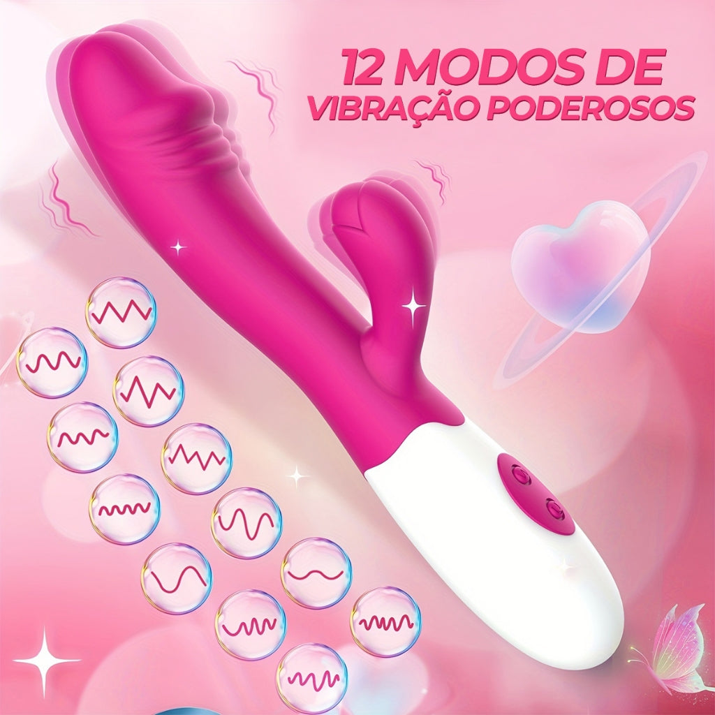 Double Vibrador feminino recarregável for Women 12 modos de vibração Estimulador Clitorniano